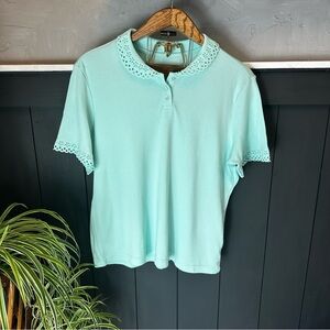 BLAIR Mint Green Eyelet Trim Collar Polo Shirt size‎ Large